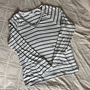 Maurices White and Black Striped V-Neck Long Sleeve Tee